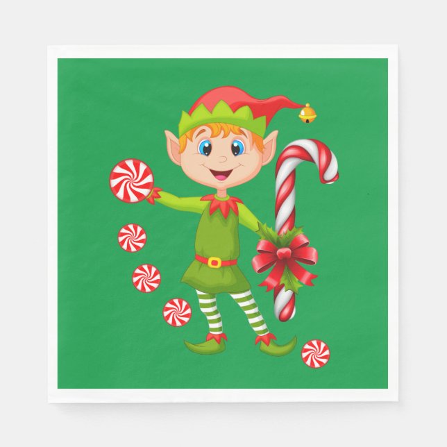 Christmas Paper Napkins, Merry Christmas Elf Napkins (Front)