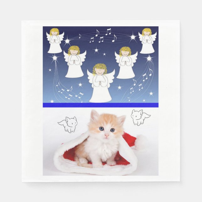 Christmas Paper Napkins, Merry Christmas, Kitten Napkins (Front)