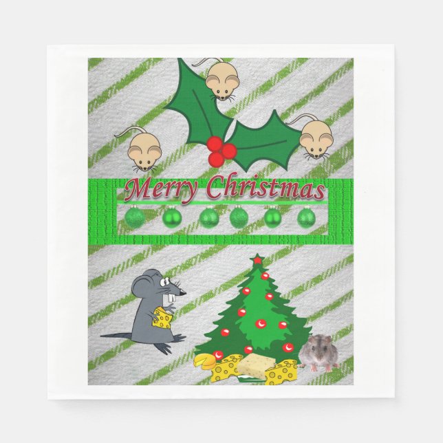 Christmas Paper Napkins, Merry Christmas, Mice Napkins (Front)