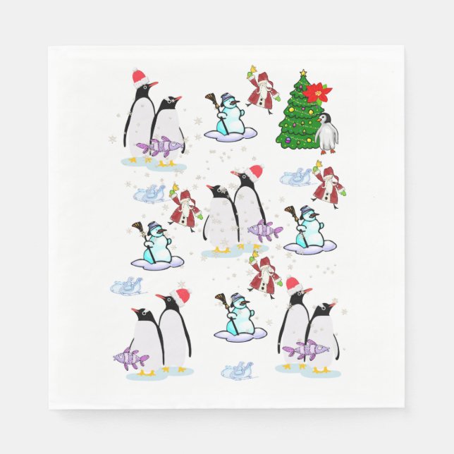 Christmas Paper Napkins, Merry Christmas Penguin Napkins (Front)