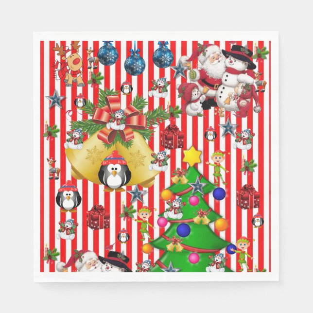 Christmas Paper Napkins, Merry Christmas Penguin Napkins (Front)
