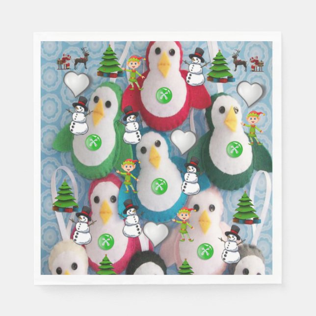 Christmas Paper Napkins, Merry Christmas, Penguin Napkins (Front)