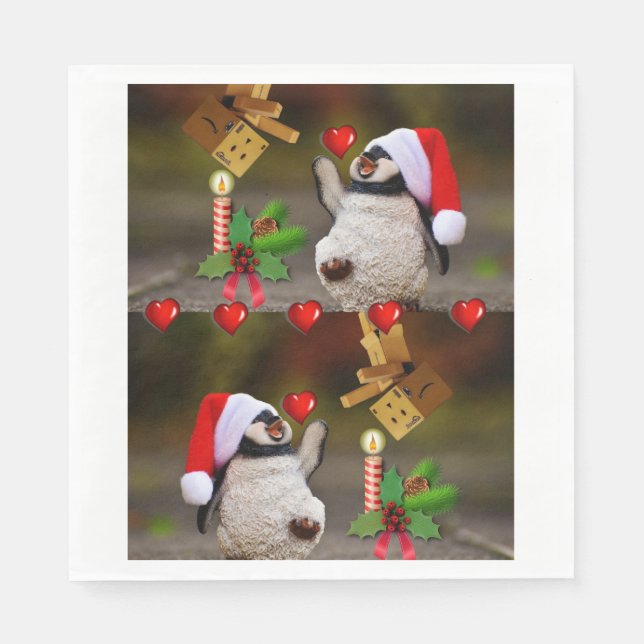 Christmas Paper Napkins, Merry Christmas, Penguin Napkins (Front)