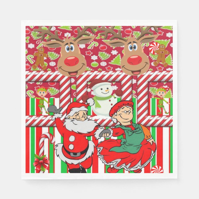 Christmas Paper Napkins, Merry Christmas Reindeer Napkins (Front)