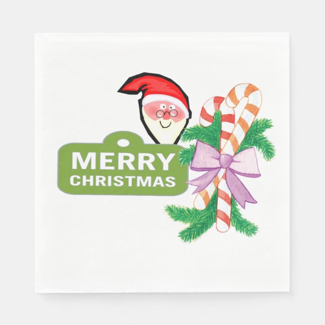 Christmas Paper Napkins, Merry Christmas Santa Nap Napkins (Front)