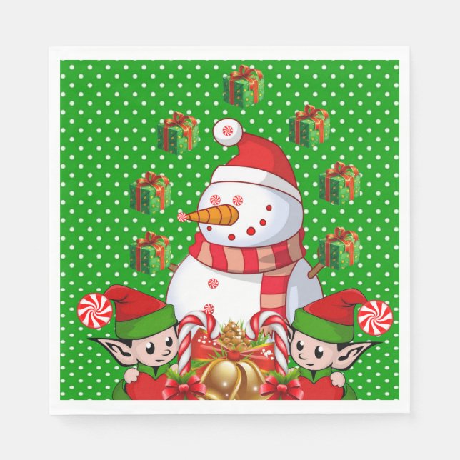 Christmas Paper Napkins, Merry Christmas Snowman Napkins (Front)
