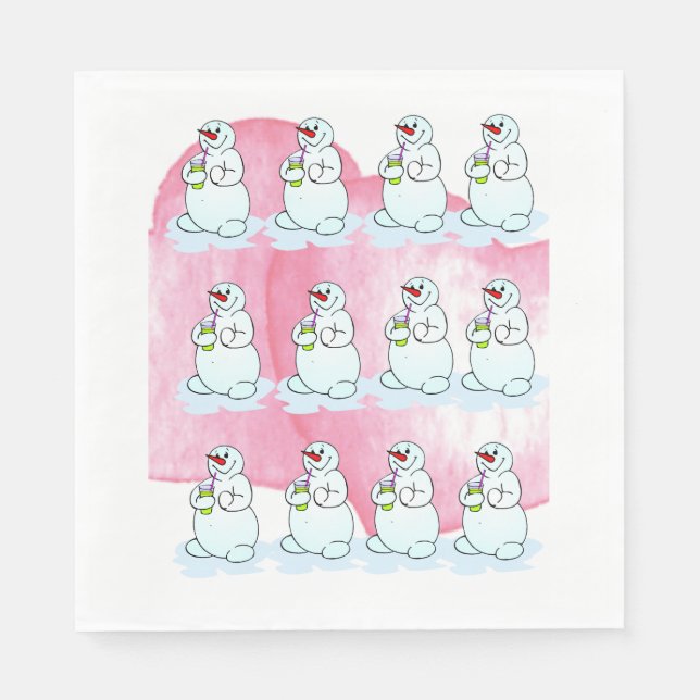 Christmas Paper Napkins, Merry Christmas Snowman Napkins (Front)