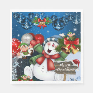 Christmas Paper Napkins, Merry Christmas Snowman Napkins