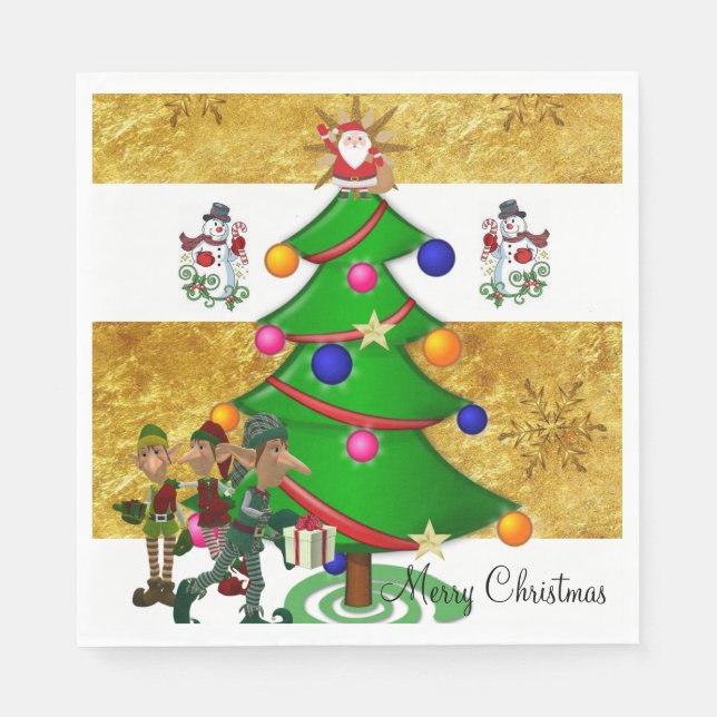 Christmas Paper Napkins, Merry Christmas Snowman Napkins (Front)