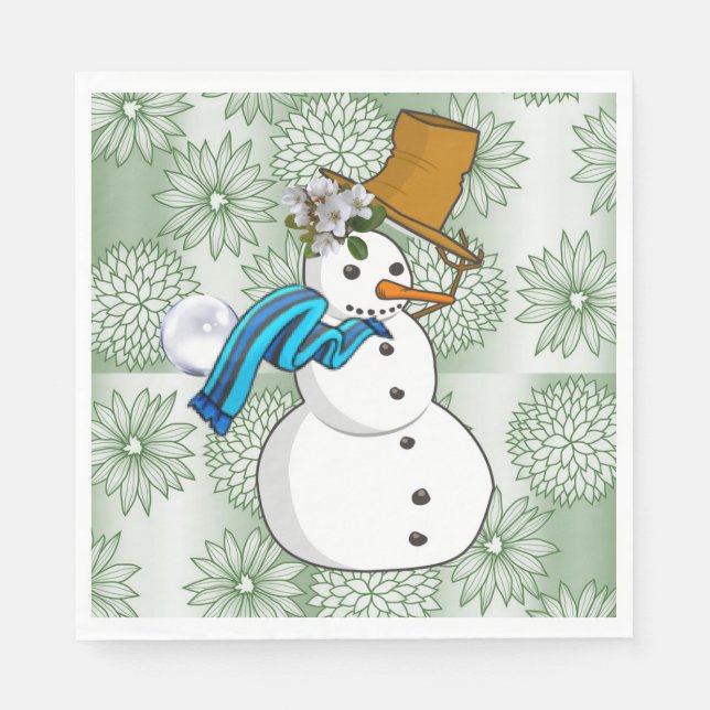 Christmas Paper Napkins, Merry Christmas, Snowman Napkins (Front)