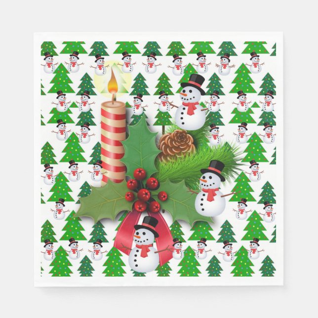 Christmas Paper Napkins, Merry Christmas Snowman Napkins (Front)