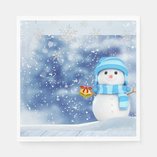 Christmas Paper Napkins, Merry Christmas, Snowman Napkins (Front)