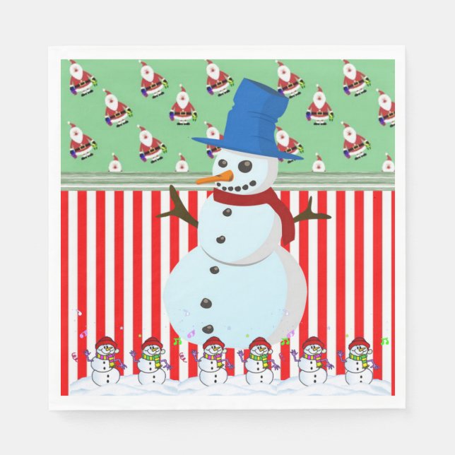 Christmas Paper Napkins, Merry Christmas, Snowman Napkins (Front)