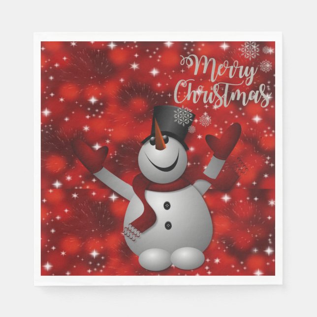 Christmas Paper Napkins, Merry Christmas, Snowman Napkins (Front)