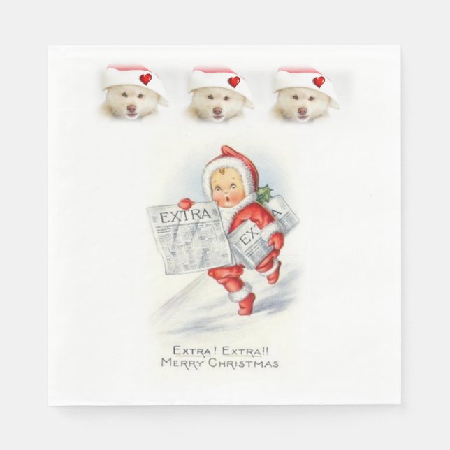 Christmas Paper Napkins, Merry Christmas, Vintage Napkins (Front)