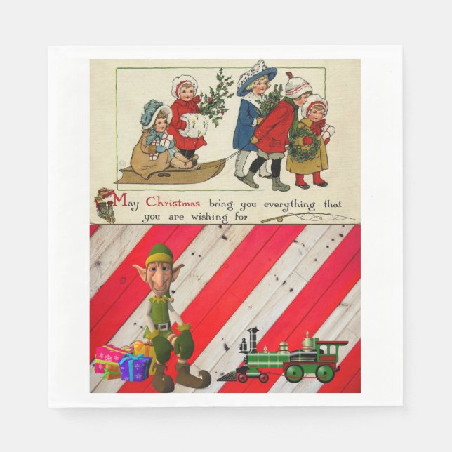 Christmas Paper Napkins, Merry Christmas, Vintage Napkins (Front)