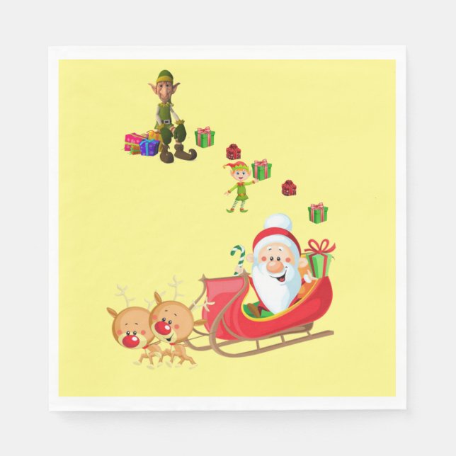 Christmas Paper Napkins, Merry ChristmasSanta Elf Napkins (Front)