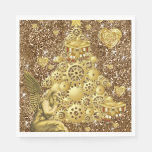 Christmas Paper Napkins, Merry Gold Angel Napkins