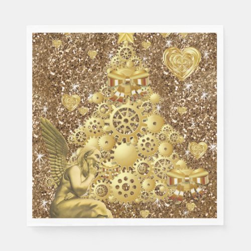 Christmas Paper Napkins Merry Gold Angel Napkins