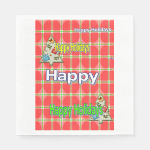 Christmas Paper Napkins, Merry Happy Holidays Napkins