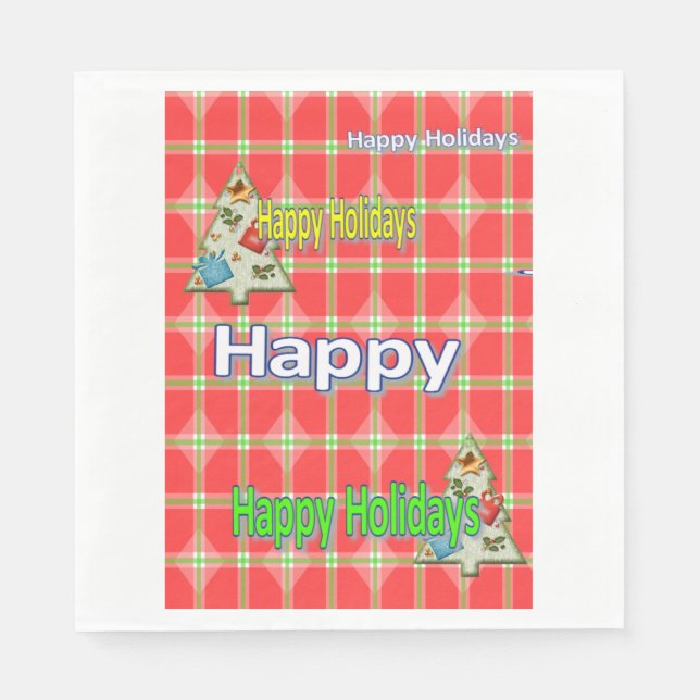 Christmas Paper Napkins, Merry Happy Holidays  Napkins (Front)