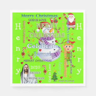 Christmas Paper Napkins, Merry Jesus Santa Napkins