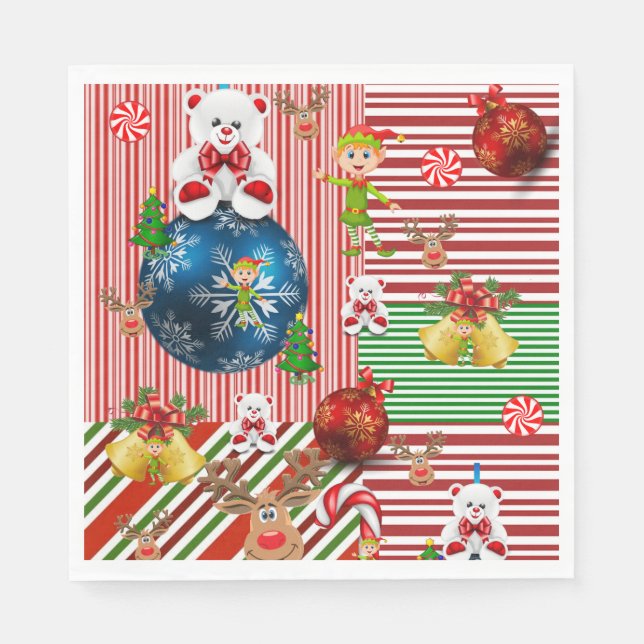 Christmas Paper Napkins, Merry  Teddy Bear Napkins (Front)