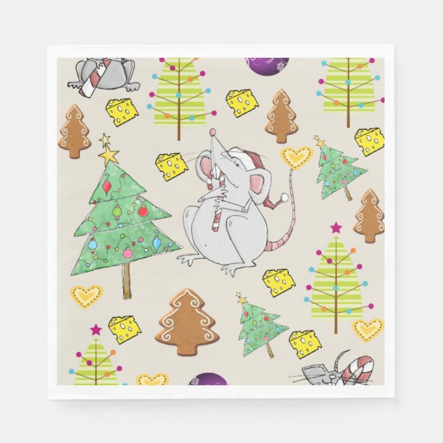 Christmas Paper Napkins, Mouse Mice Cheese Napkins (Front)
