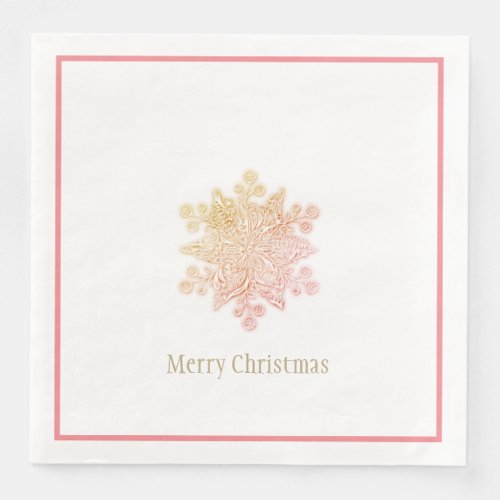 Christmas Paper Napkins Pink  Goldens Snowflake