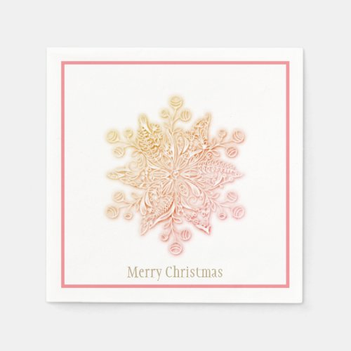 Christmas Paper Napkins Pink  Goldens Snowflake