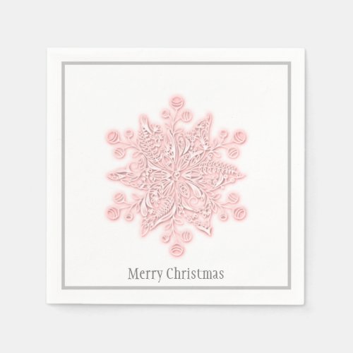 Christmas Paper Napkins Pink  Silver Snowflake