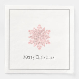 Christmas Paper Napkins Pink & Silver Snowflake