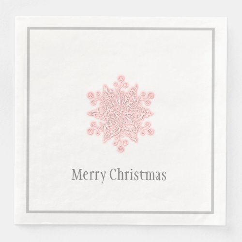 Christmas Paper Napkins Pink  Silver Snowflake