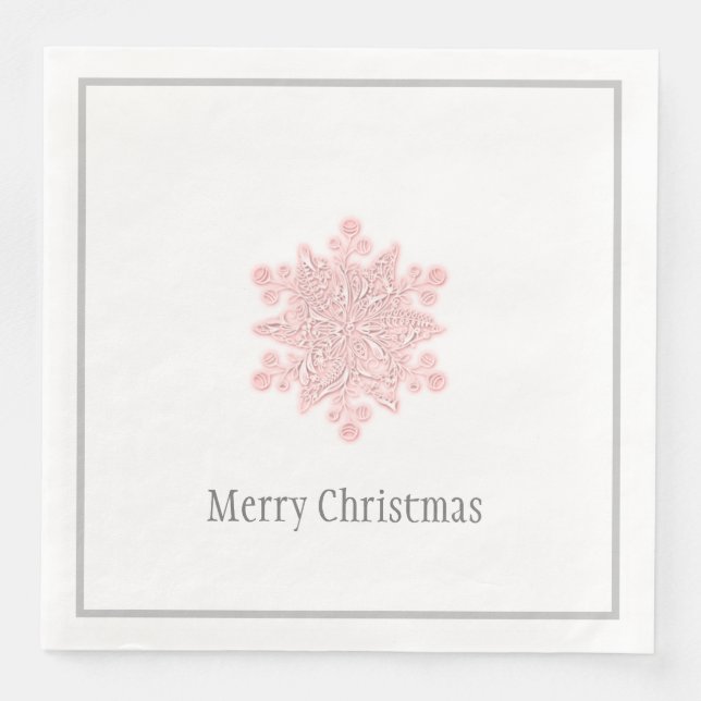 Christmas Paper Napkins Pink & Silver Snowflake (Front)