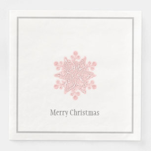 Christmas Paper Napkins Pink & Silver Snowflake