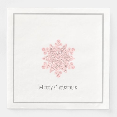Christmas Paper Napkins Pink  Silver Snowflake