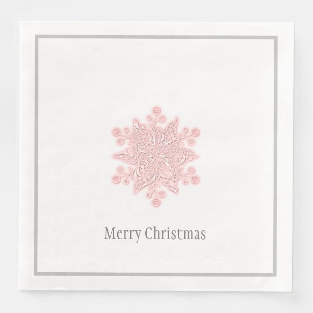 Christmas Paper Napkins Pink & Silver Snowflake (Front)