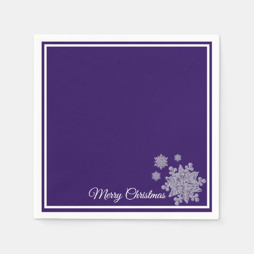 Christmas Paper Napkins Purple Snowflakes