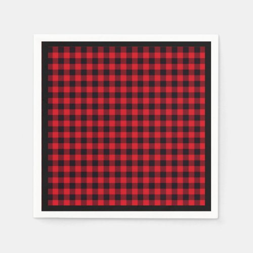 Christmas Paper Napkins Red  Black Buffalo Plaid