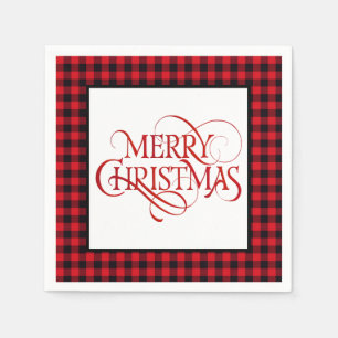 Christmas Paper Napkins Red & Black Buffalo Plaid