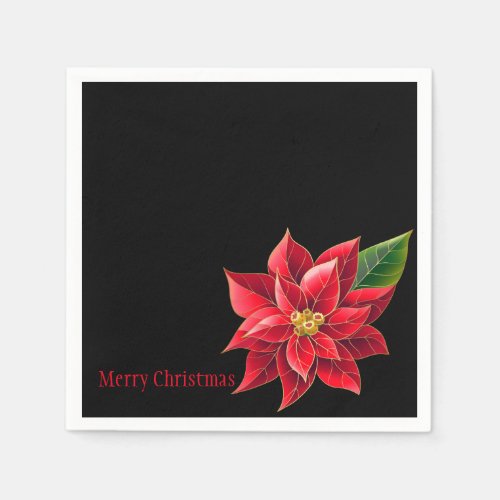 Christmas Paper Napkins Red Poinsettia