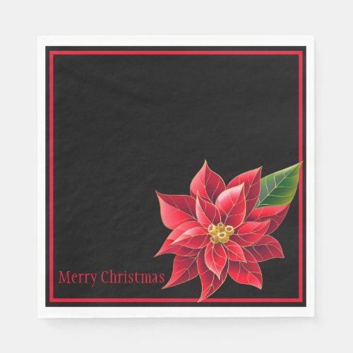 Christmas Paper Napkins Red Poinsettia