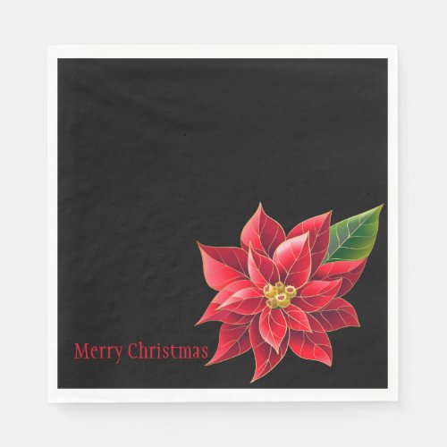 Christmas Paper Napkins Red Poinsettia