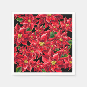 Christmas Paper Napkins Red Poinsettia's