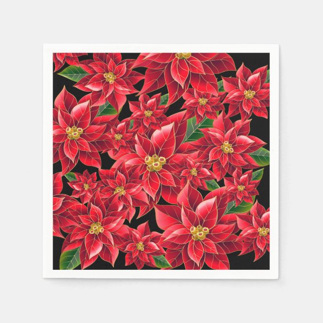 Christmas Paper Napkins Red Poinsettia's (Front)