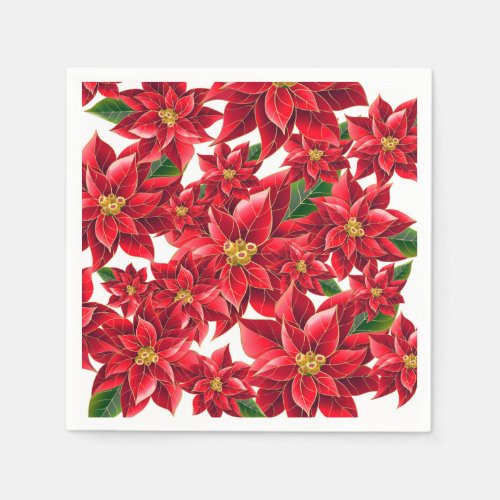 Christmas Paper Napkins Red Poinsettias