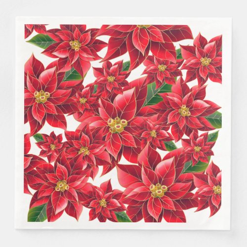 Christmas Paper Napkins Red Poinsettias_Dinner