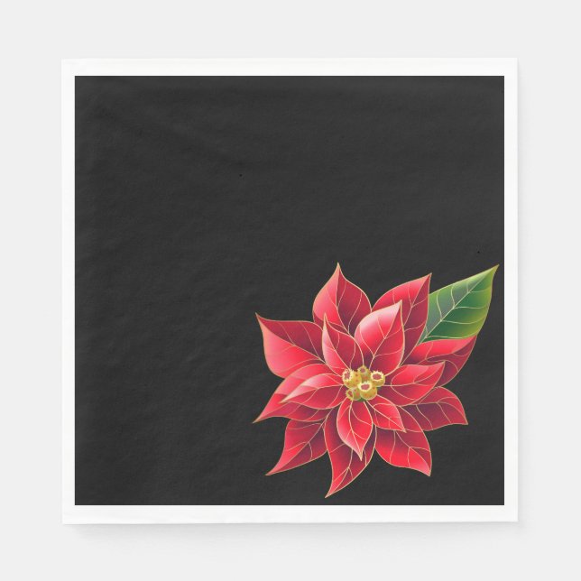 Christmas Paper Napkins Red Poinsettia's-Luncheon (Front)