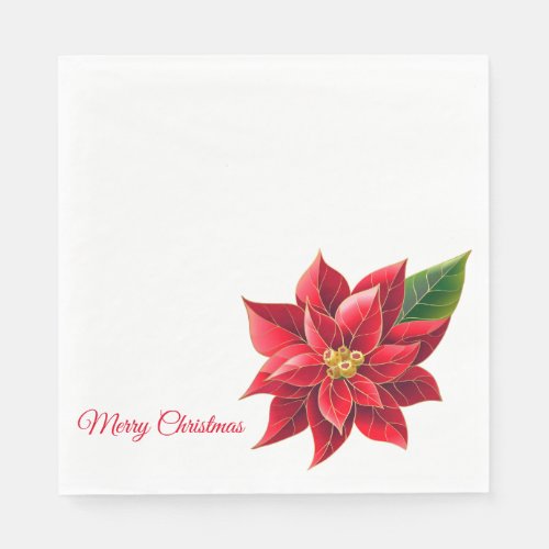 Christmas Paper Napkins Red Poinsettias_Luncheon