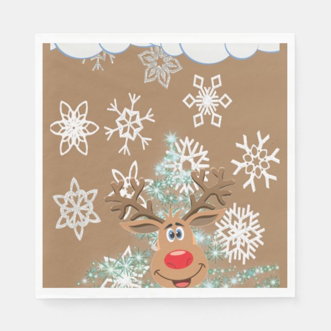 Christmas Paper Napkins, Reindeer Napkins (Front)